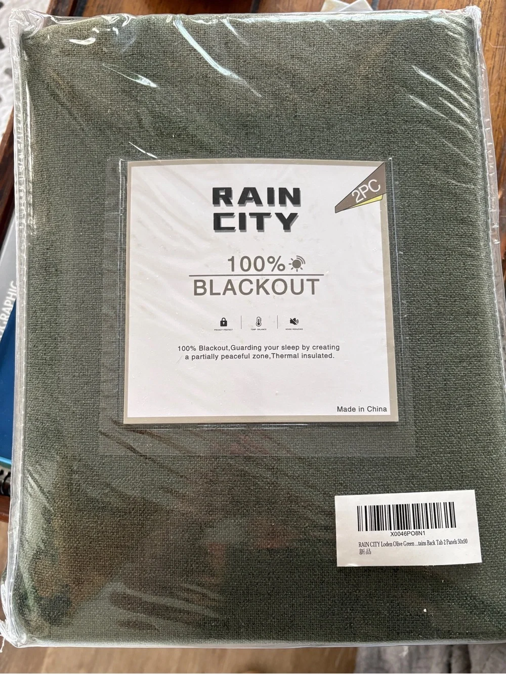 Olive Green Blackout Curtain Panels -  Pair